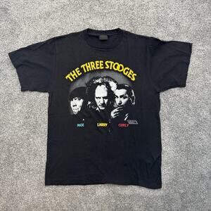 Vintage Three Stooges Shirt Mens Large Black Moe Larry Curly Comedy TV 90s Tee